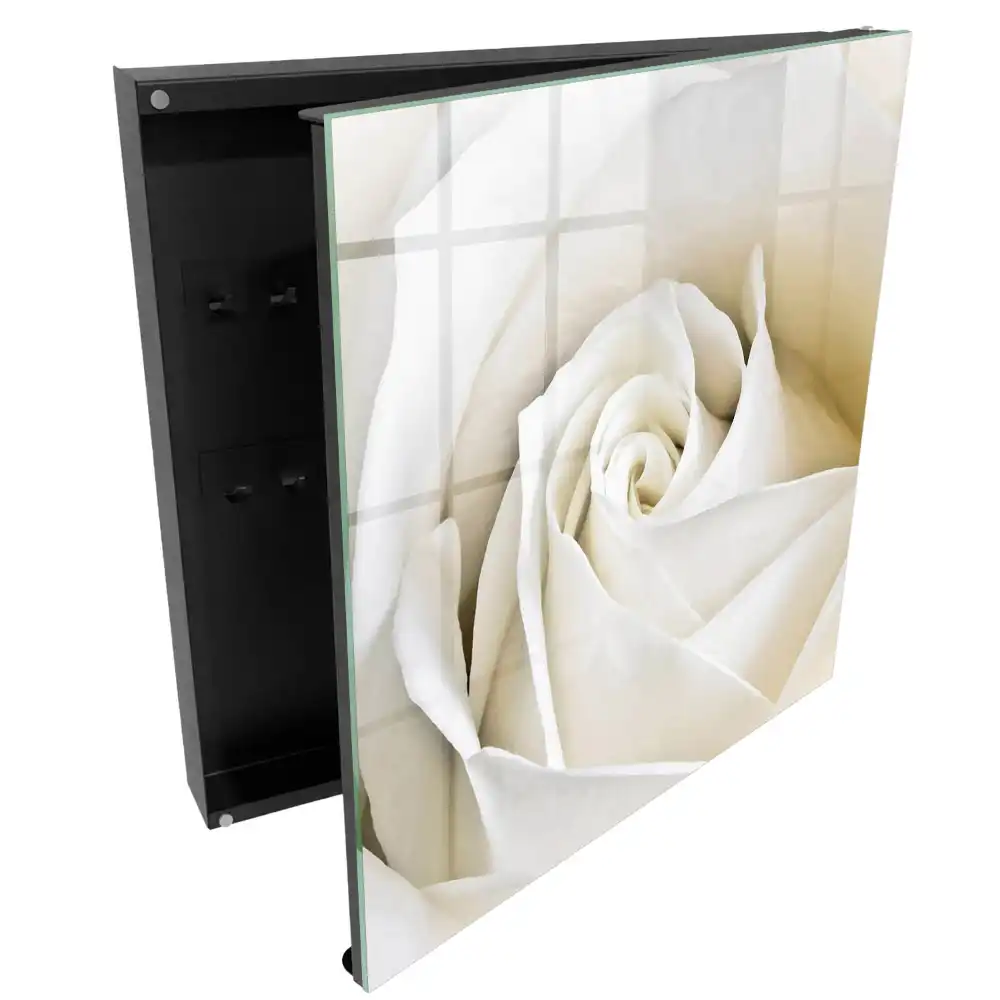 Boîte à clés murale une rose blanche aux pétales délicats