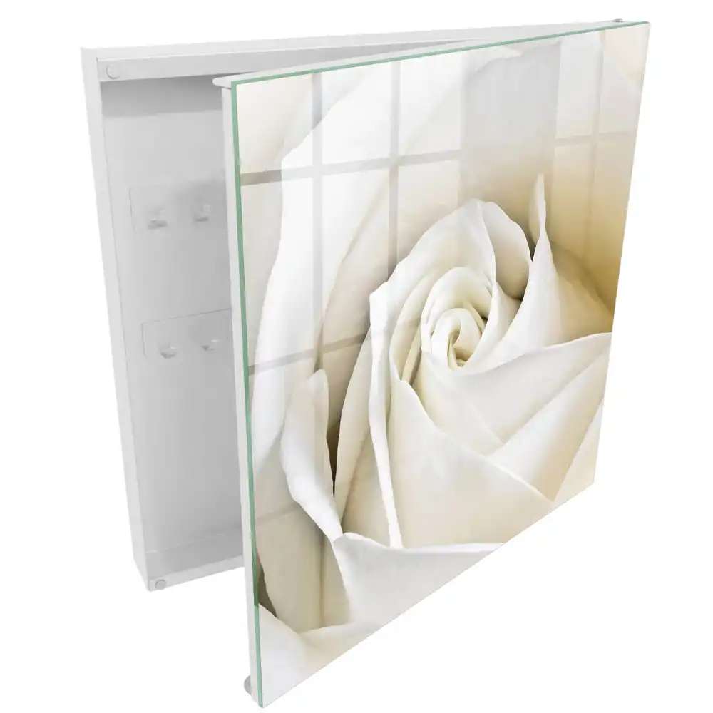 Boîte à clés murale une rose blanche aux pétales délicats