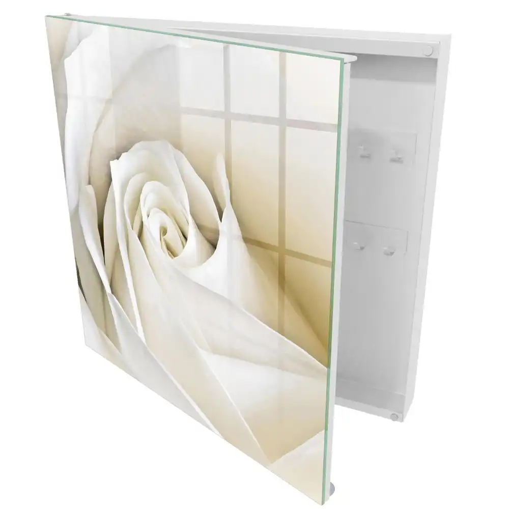 Boîte à clés murale une rose blanche aux pétales délicats