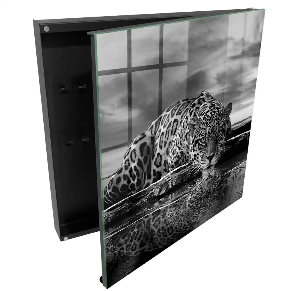 Boîte à clés jaguars au-dessus de l'eau contraste noir et blanc