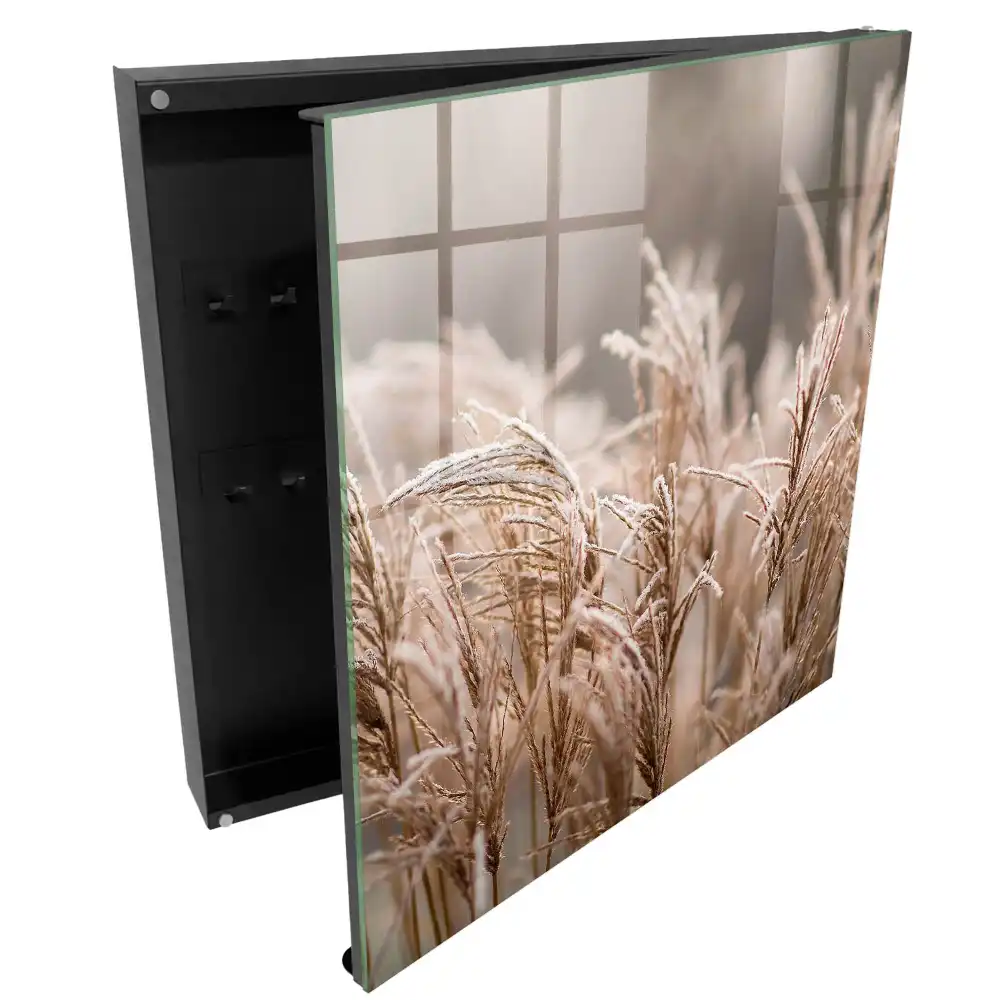 Armoire à clés des herbes délicates couvertes de givre dans des teintes chaudes