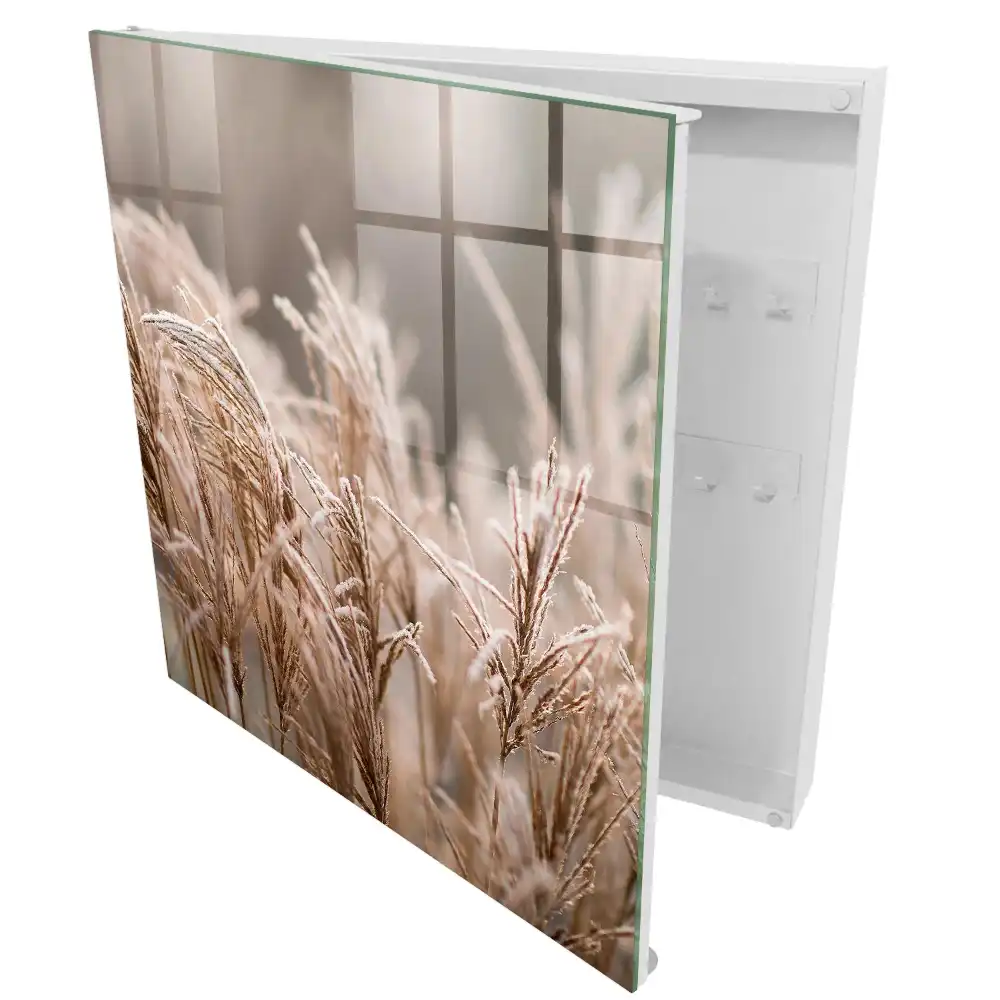 Armoire à clés des herbes délicates couvertes de givre dans des teintes chaudes