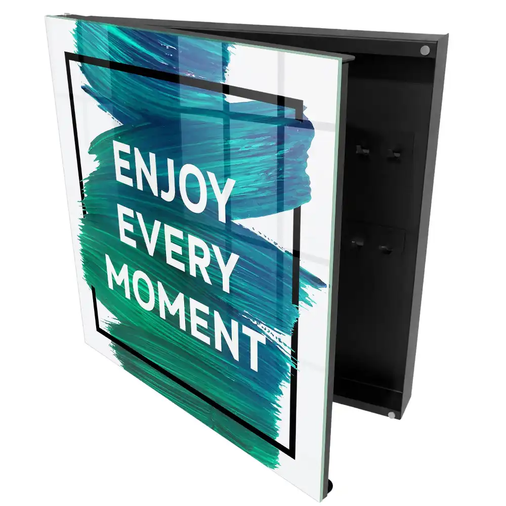 Boîte à clés murale fond bleu-vert avec texte inspirant