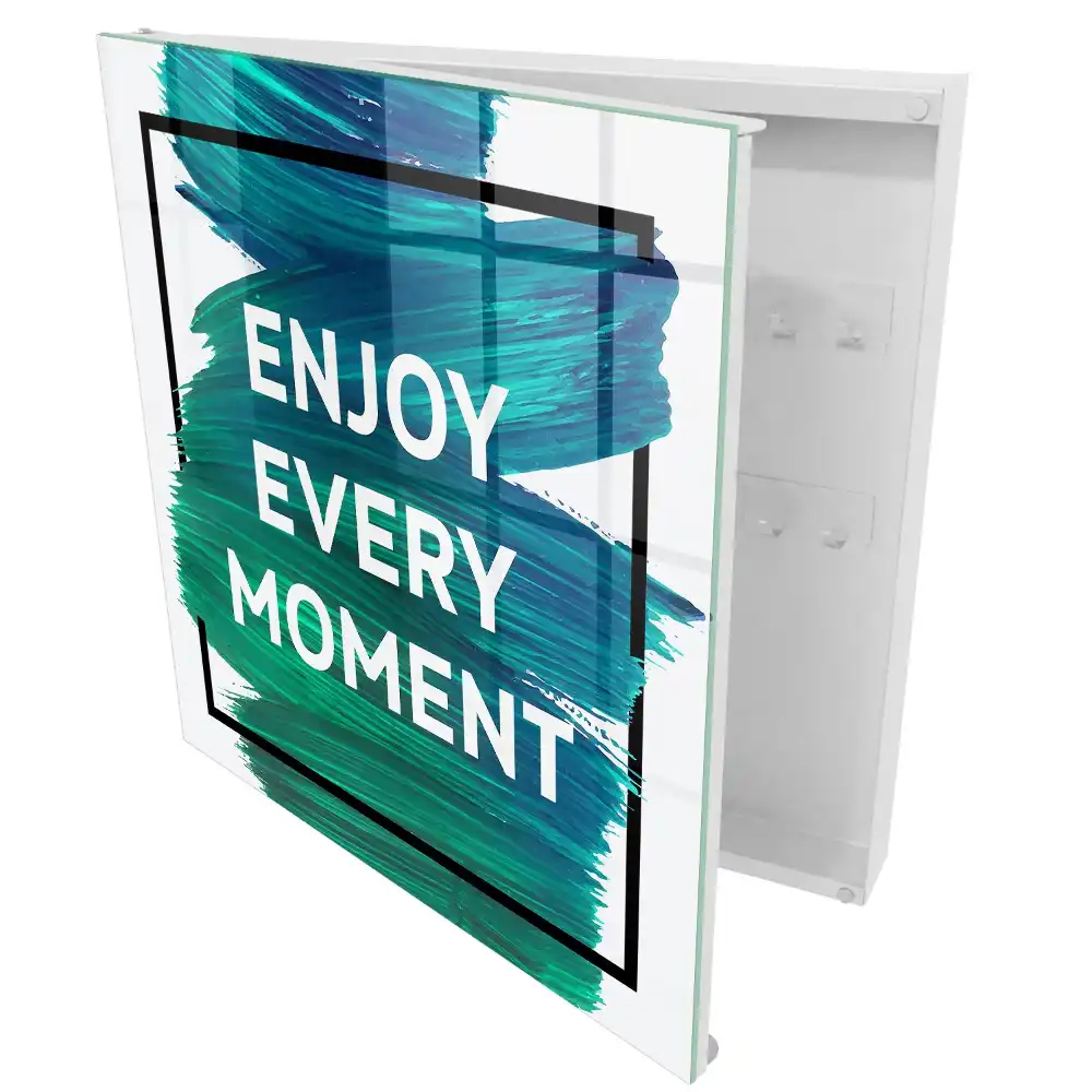 Boîte à clés murale fond bleu-vert avec texte inspirant