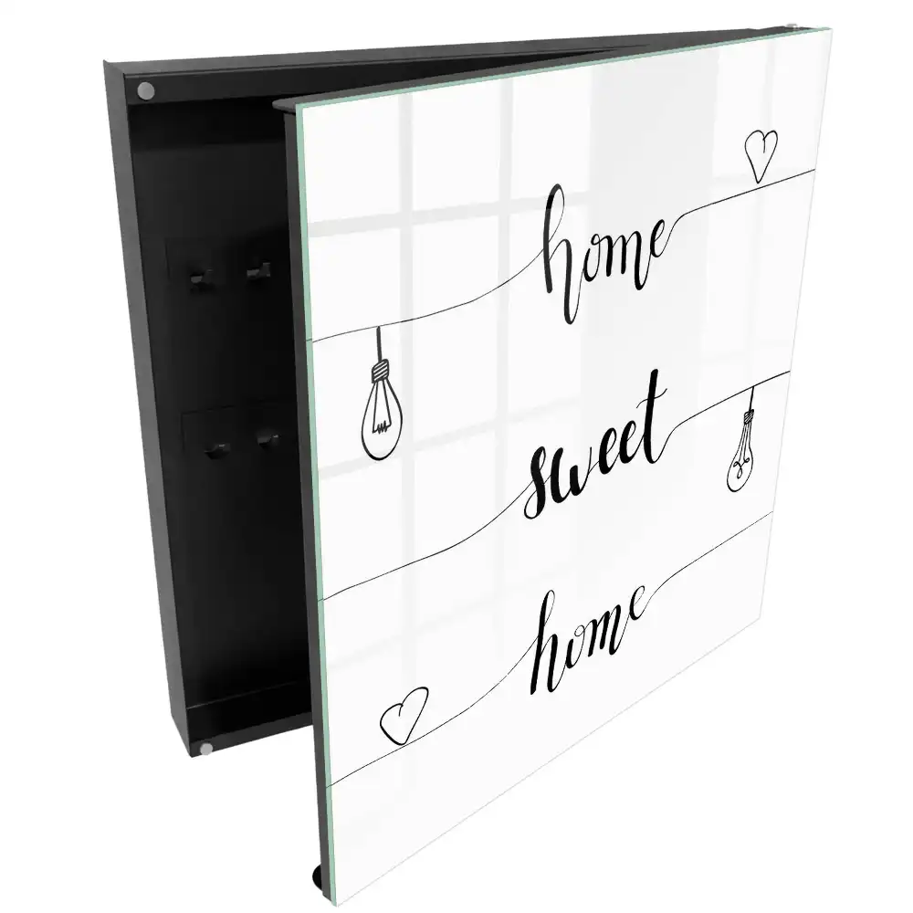 Boîte à clés design monochrome avec le texte « home sweet home »