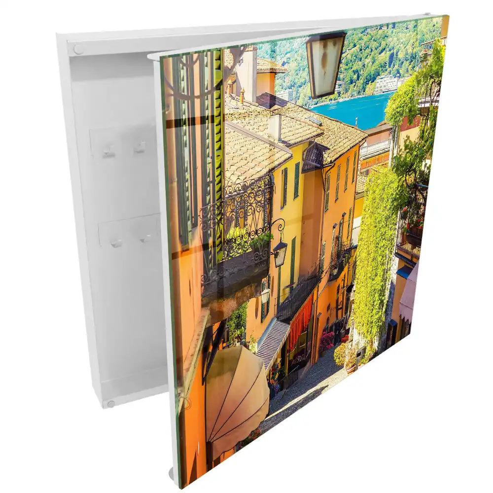 Boîte à clés murale une rue charmante avec des maisons colorées