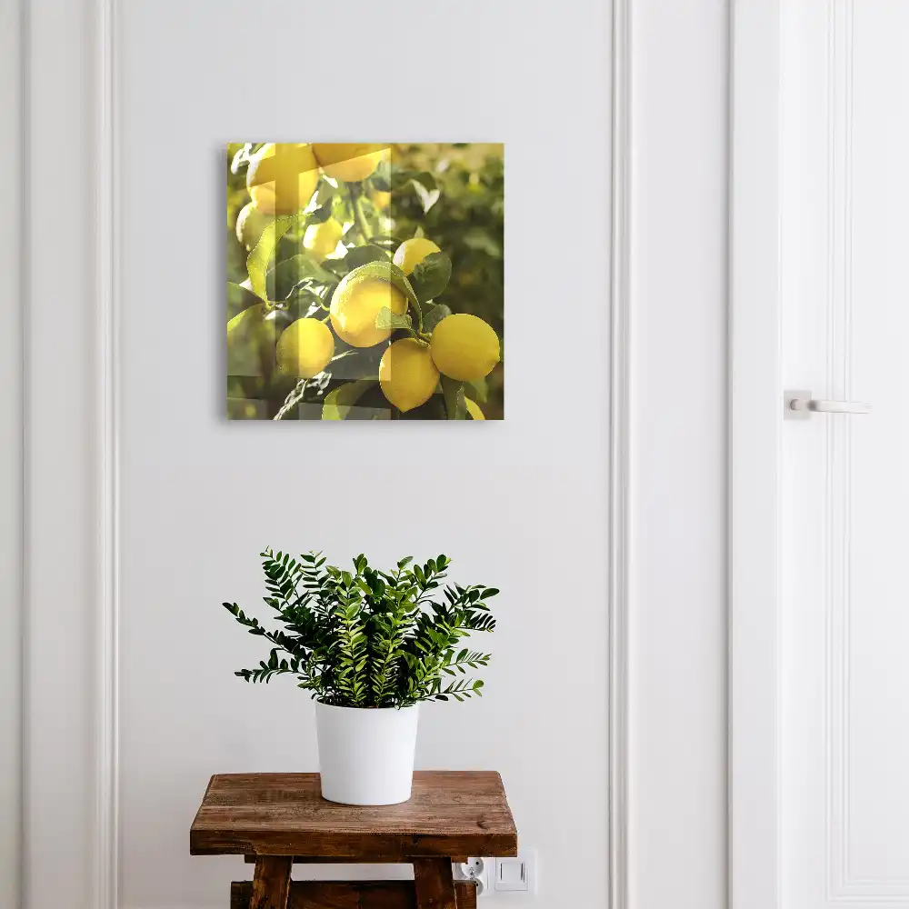 Boîte à clés murale citrons jaune soleil et feuilles vertes