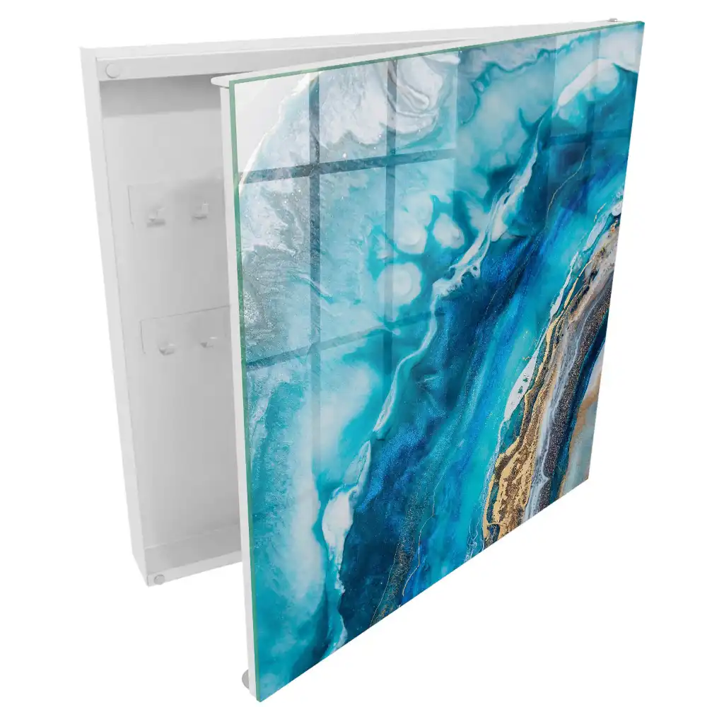 Boîte à clés vagues turquoise avec des touches de blanc