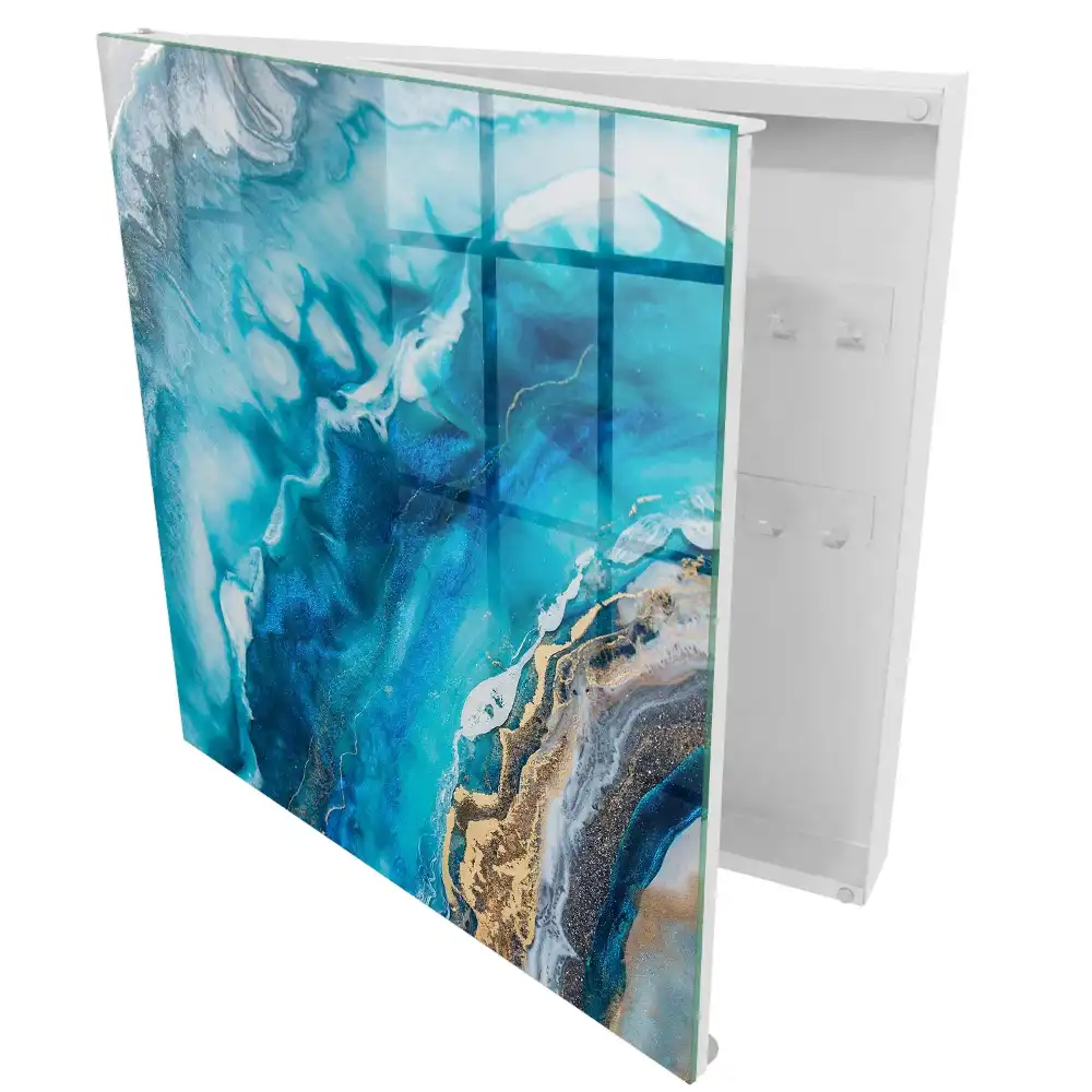 Boîte à clés vagues turquoise avec des touches de blanc