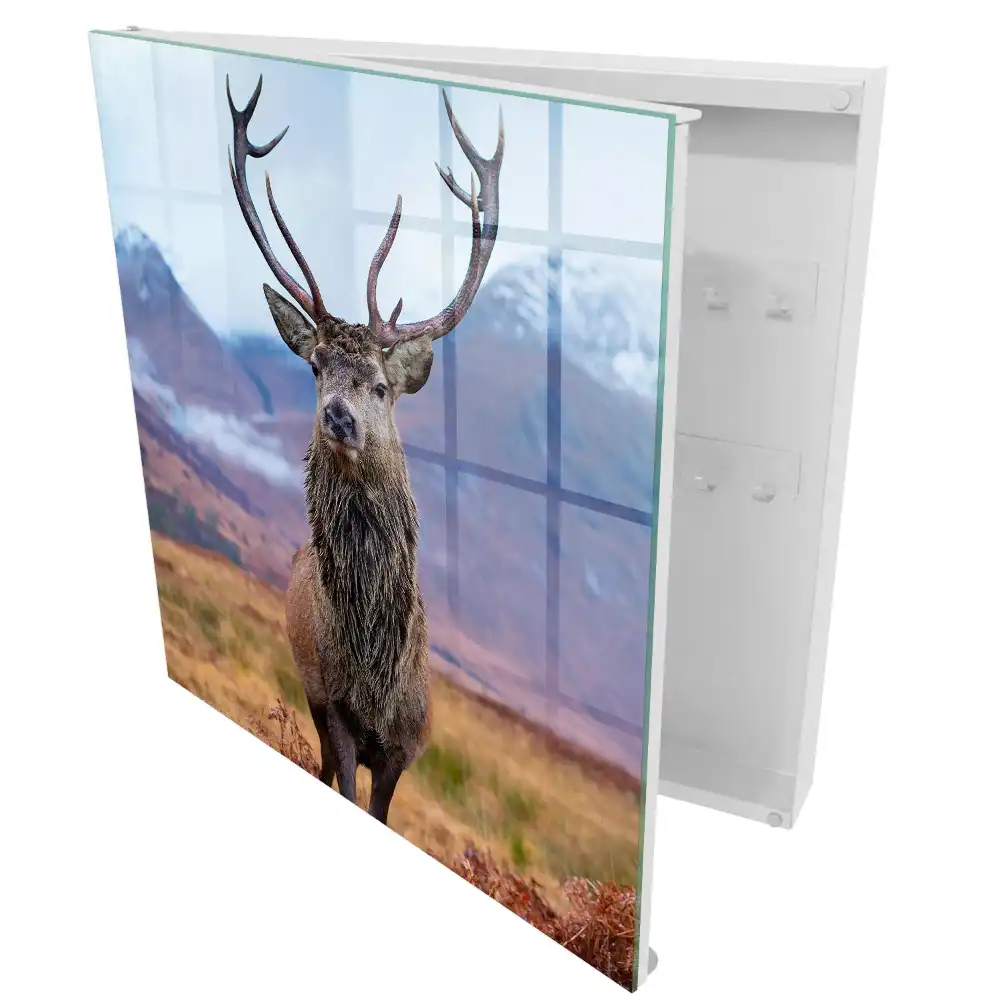 Boîte à clés des cerfs se détachant sur fond de montagnes dans un paysage d'automne