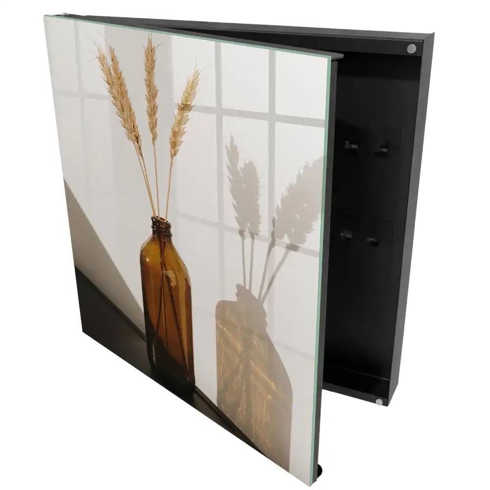 Boîte à clés murale bouteille en verre avec des épis de maïs dans un style minimaliste