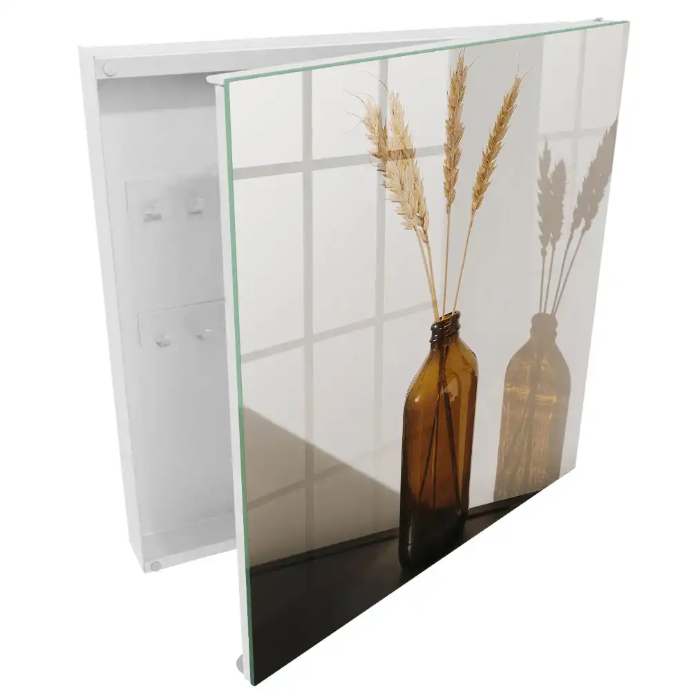 Boîte à clés murale bouteille en verre avec des épis de maïs dans un style minimaliste
