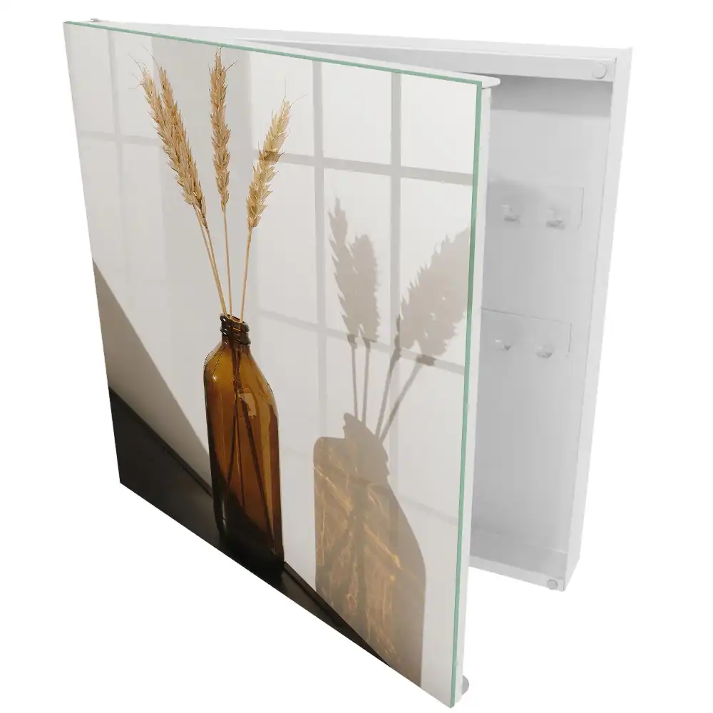 Boîte à clés murale bouteille en verre avec des épis de maïs dans un style minimaliste