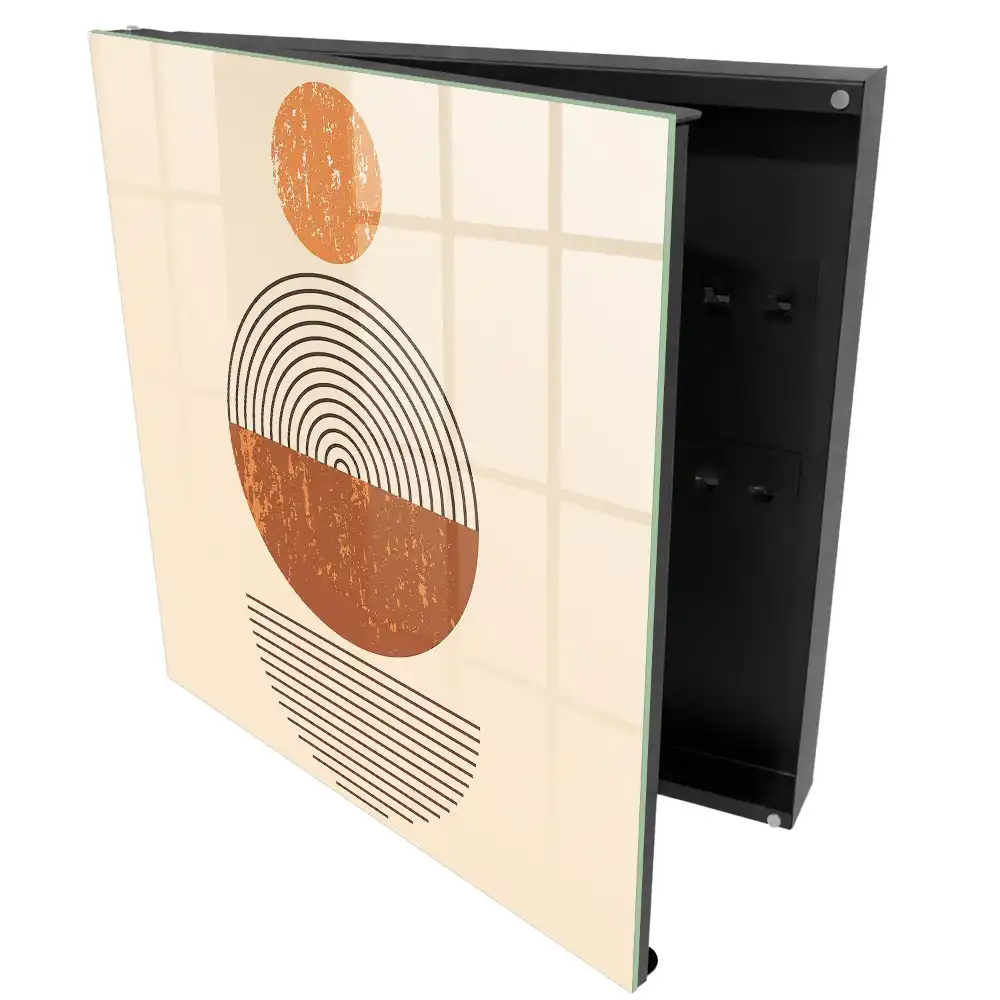 Armoire à clés disposition symétrique de cercles et de lignes sur fond beige