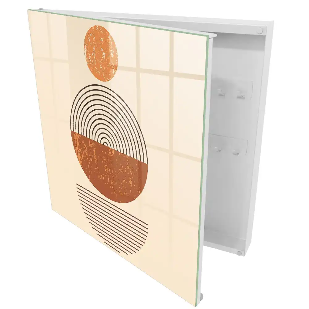 Armoire à clés disposition symétrique de cercles et de lignes sur fond beige