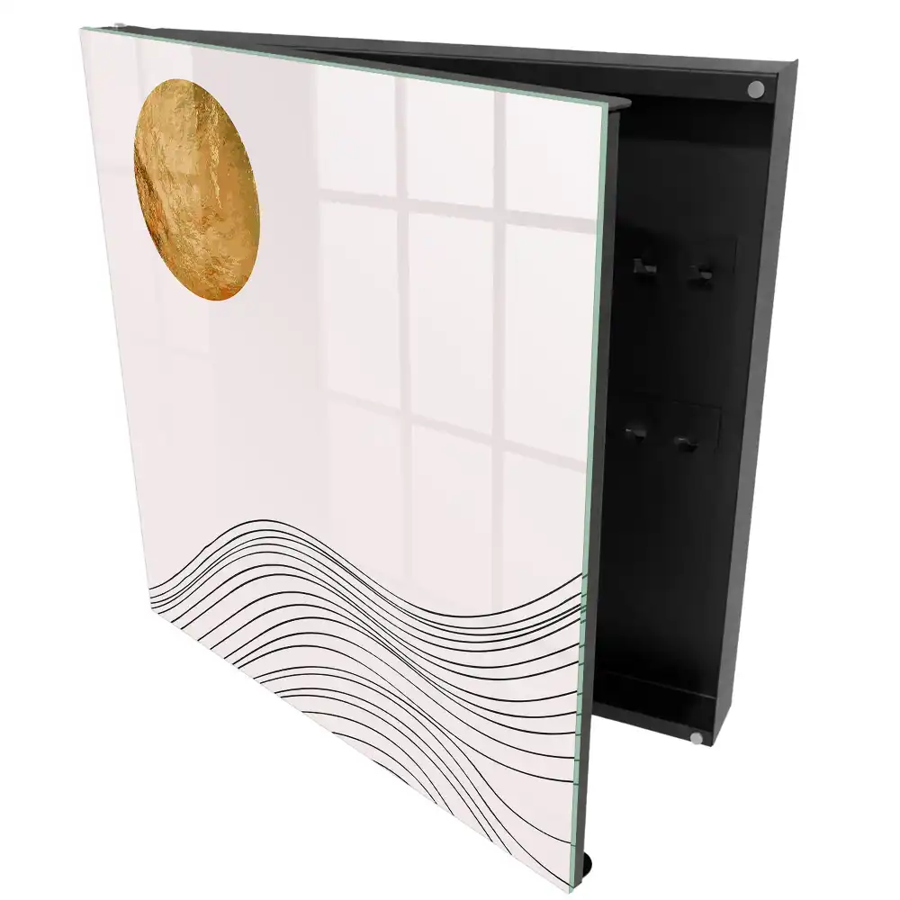 Boîte à clés des lignes minimalistes et un cercle chaleureux sur un fond clair