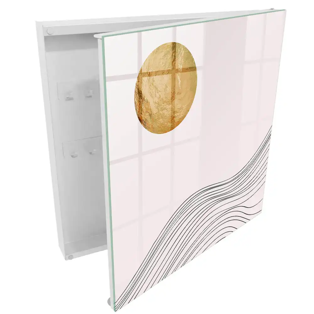 Boîte à clés des lignes minimalistes et un cercle chaleureux sur un fond clair