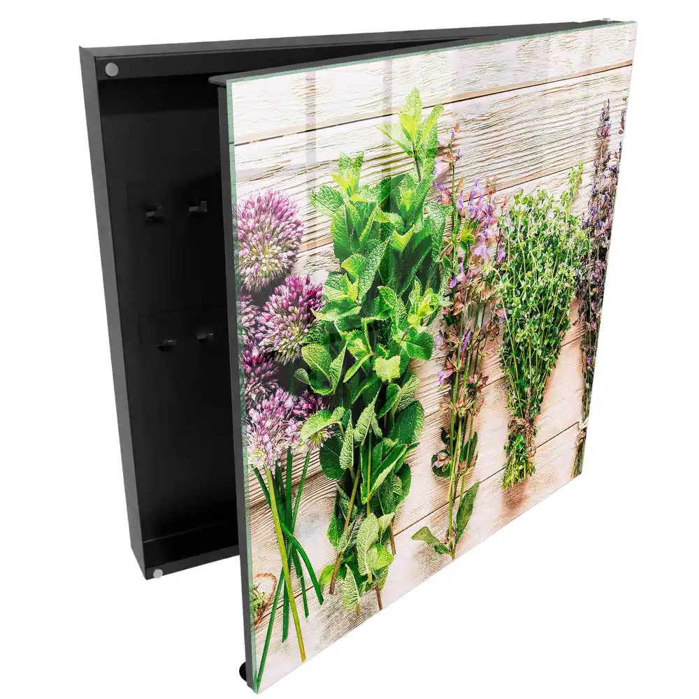 Boîte à clés murale herbes sur bois pleines d'énergie et de fraîcheur