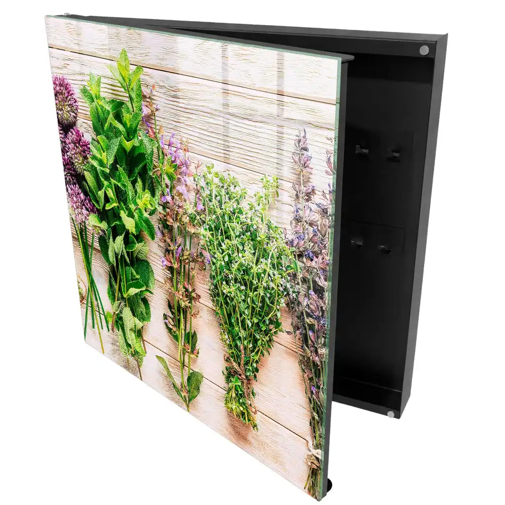 Boîte à clés murale herbes sur bois pleines d'énergie et de fraîcheur