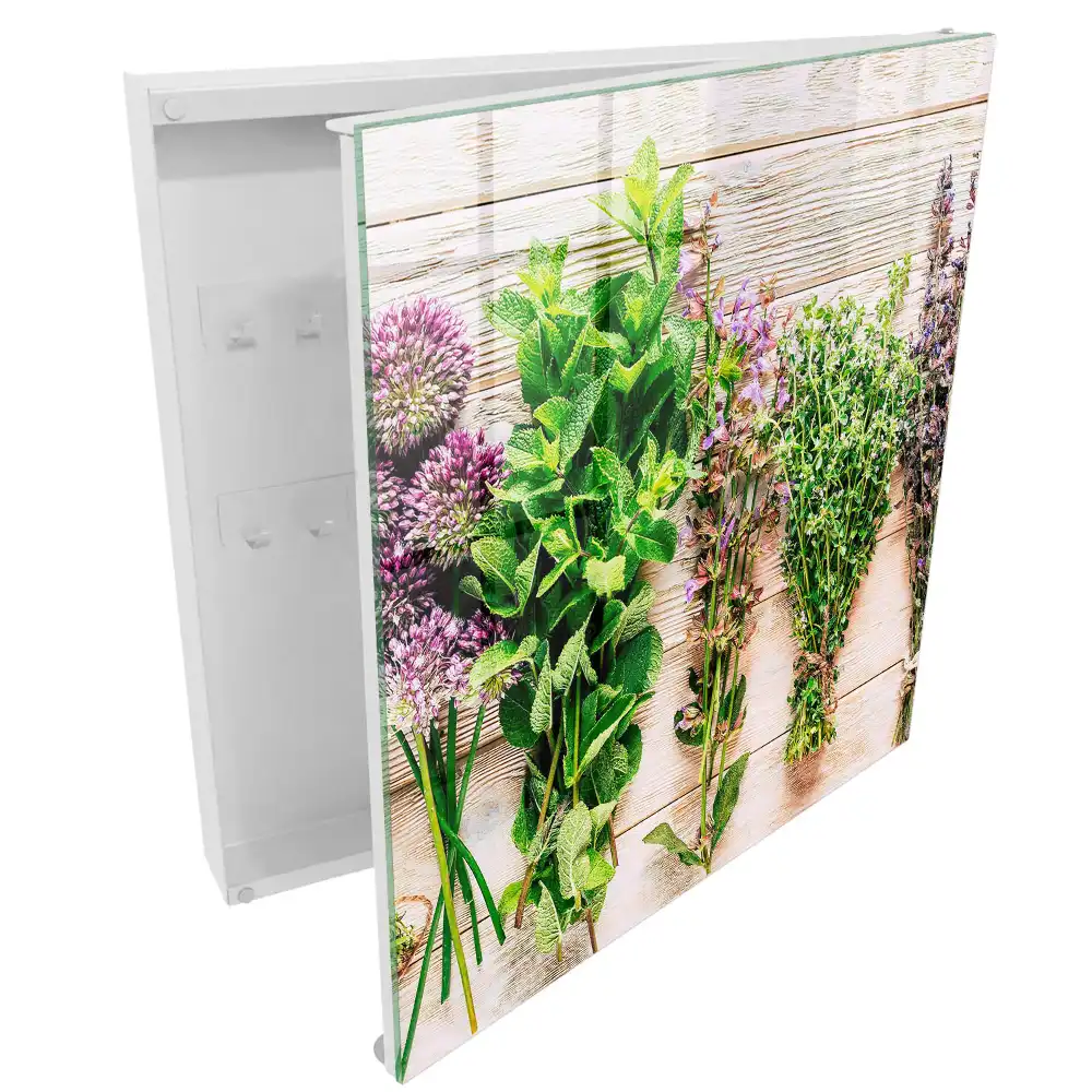 Boîte à clés murale herbes sur bois pleines d'énergie et de fraîcheur