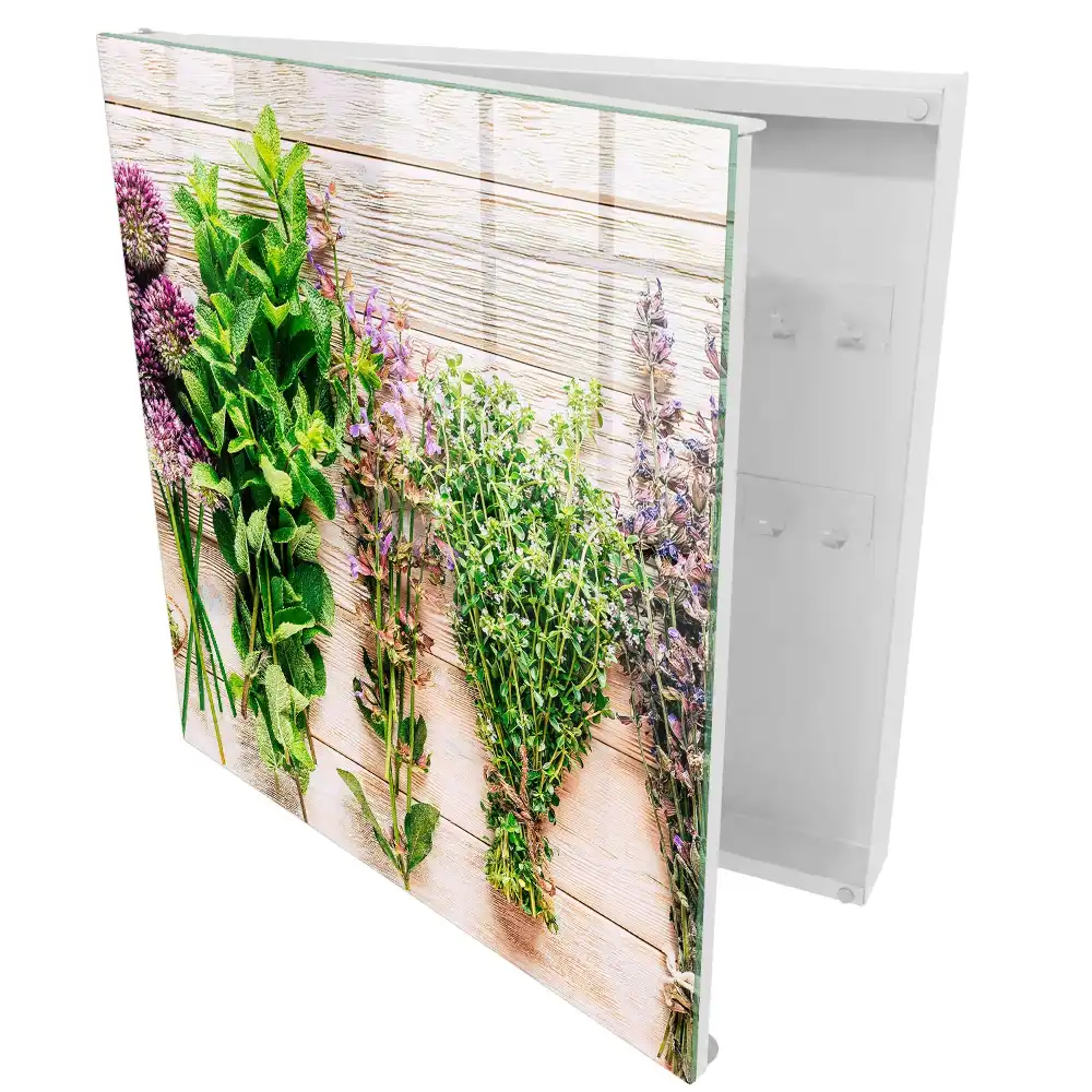 Boîte à clés murale herbes sur bois pleines d'énergie et de fraîcheur