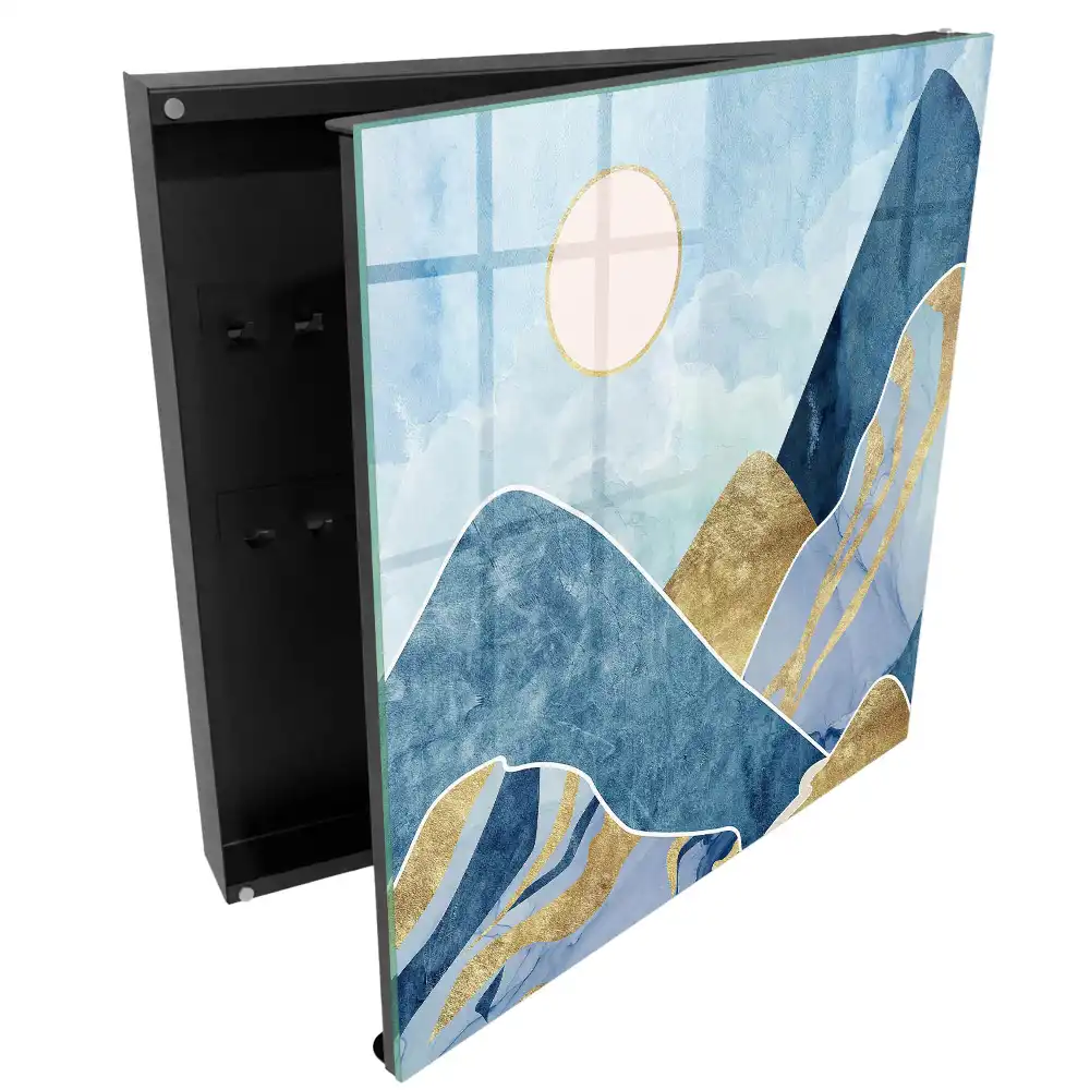 Armoire à clés montagnes bleues avec des touches de brun