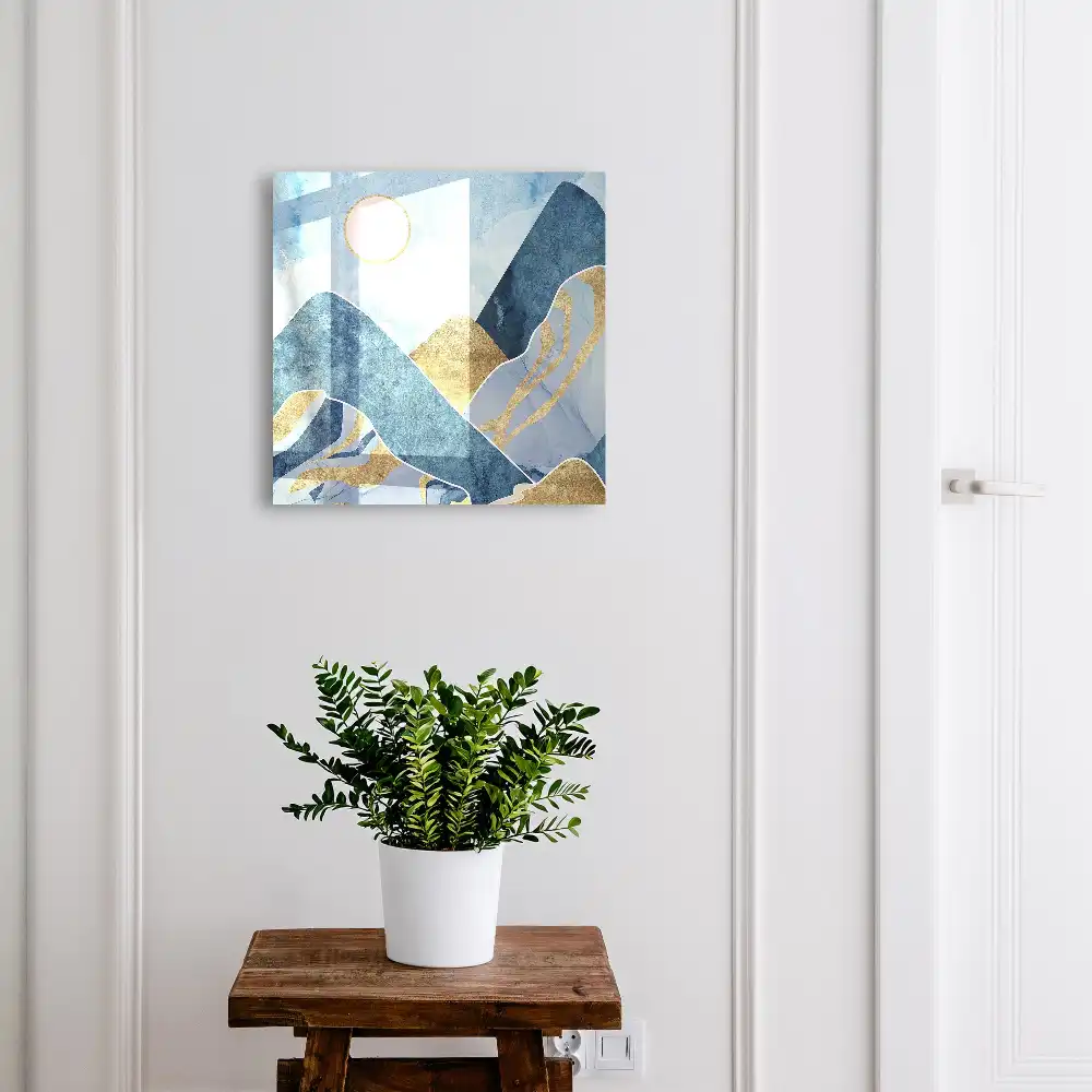 Armoire à clés montagnes bleues avec des touches de brun