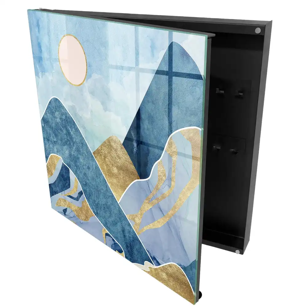 Armoire à clés montagnes bleues avec des touches de brun
