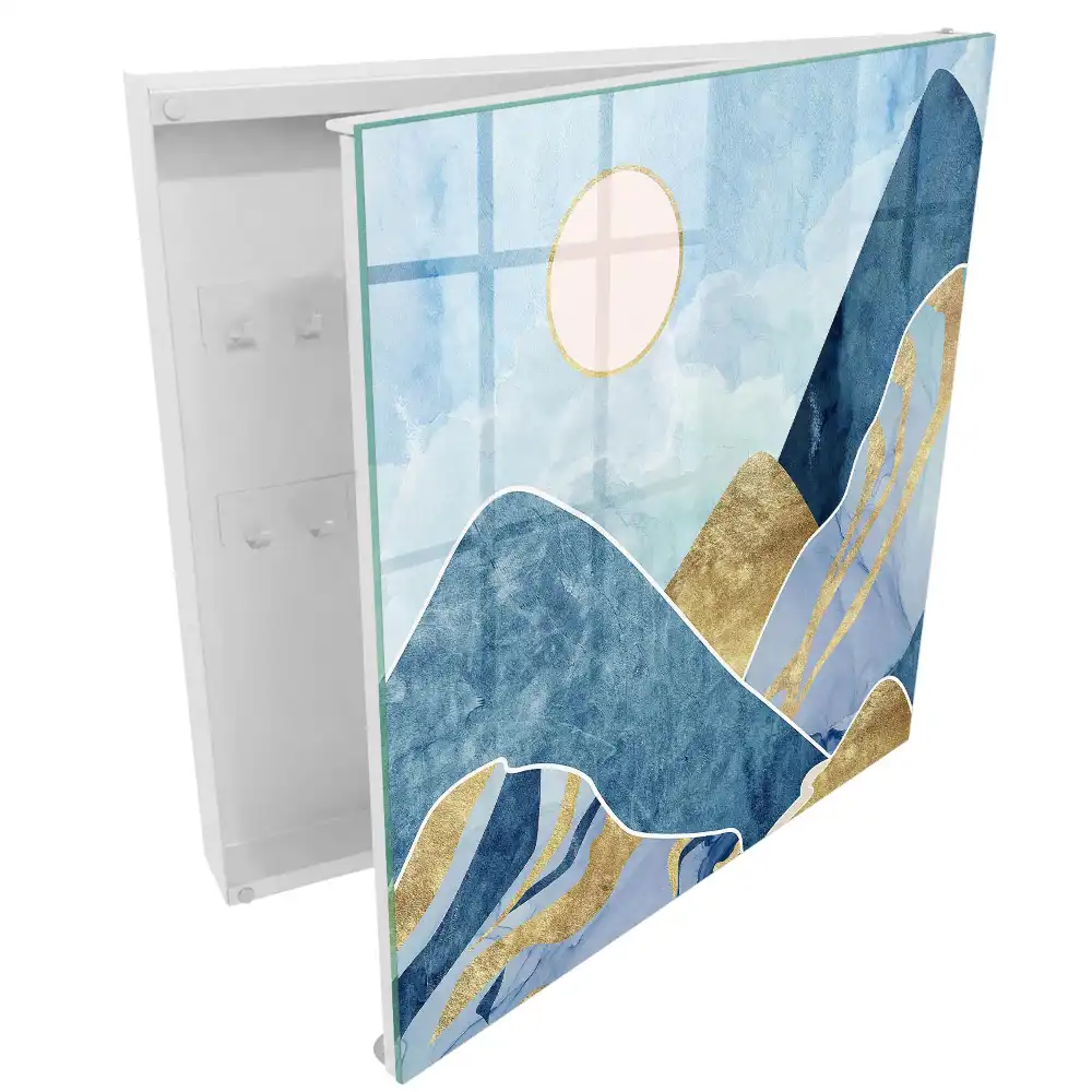 Armoire à clés montagnes bleues avec des touches de brun