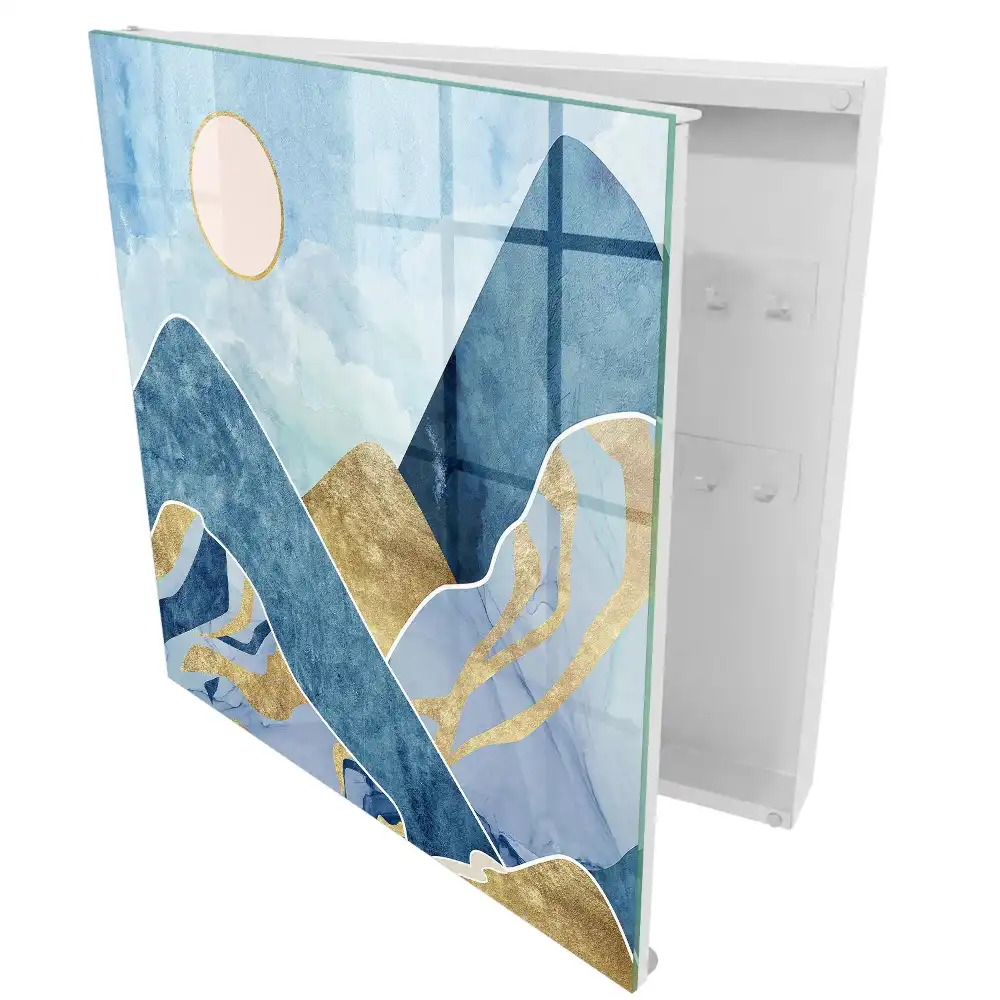 Armoire à clés montagnes bleues avec des touches de brun