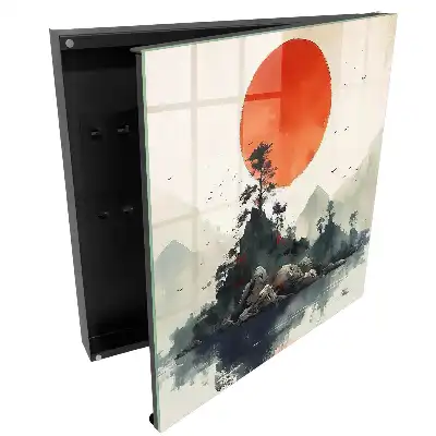 Armoire à clés île montagneuse au soleil rouge