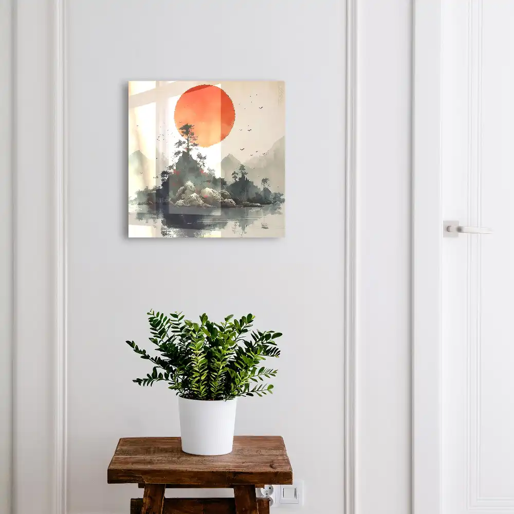 Armoire à clés île montagneuse au soleil rouge
