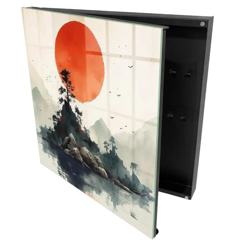 Armoire à clés île montagneuse au soleil rouge