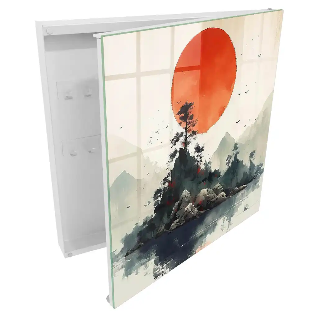 Armoire à clés île montagneuse au soleil rouge
