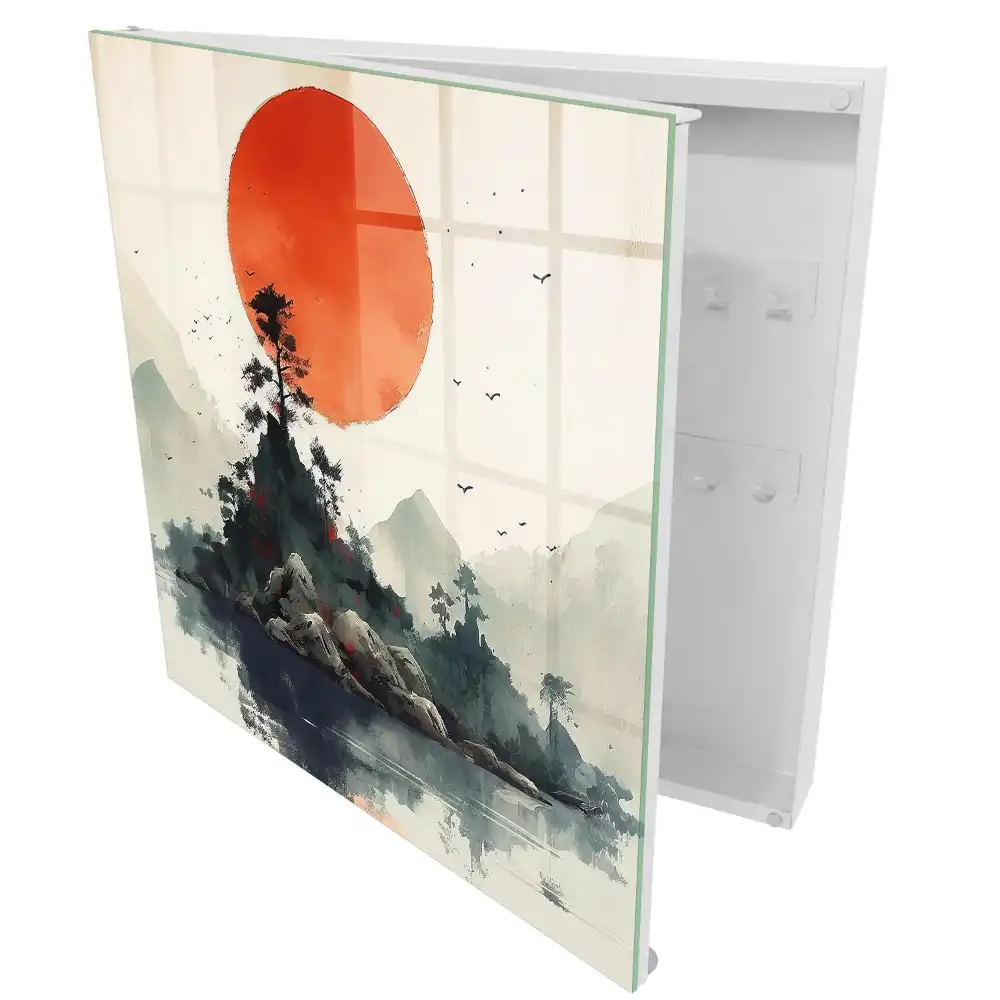 Armoire à clés île montagneuse au soleil rouge