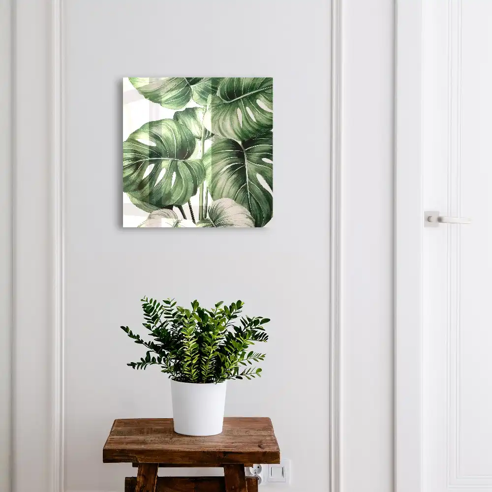 Armoire à clés monstera dans des tons verts et blancs