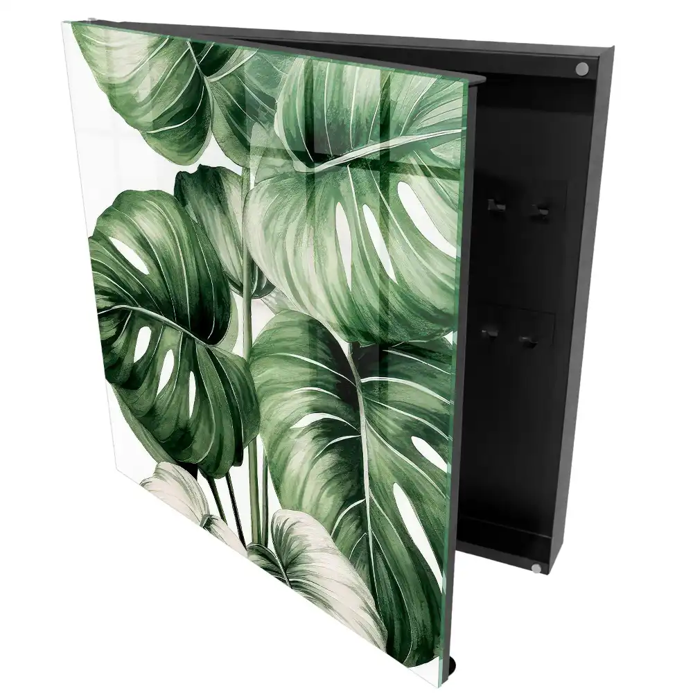 Armoire à clés monstera dans des tons verts et blancs
