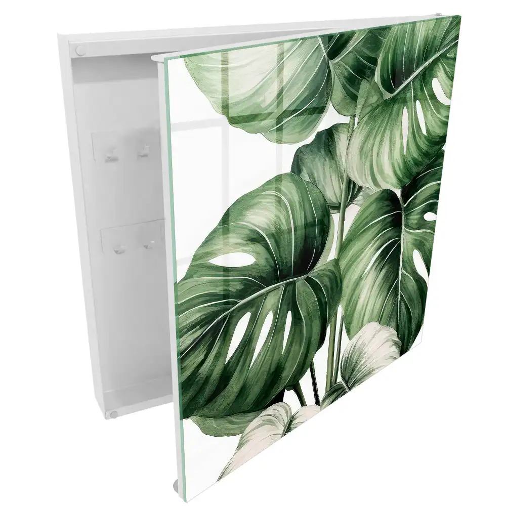 Armoire à clés monstera dans des tons verts et blancs