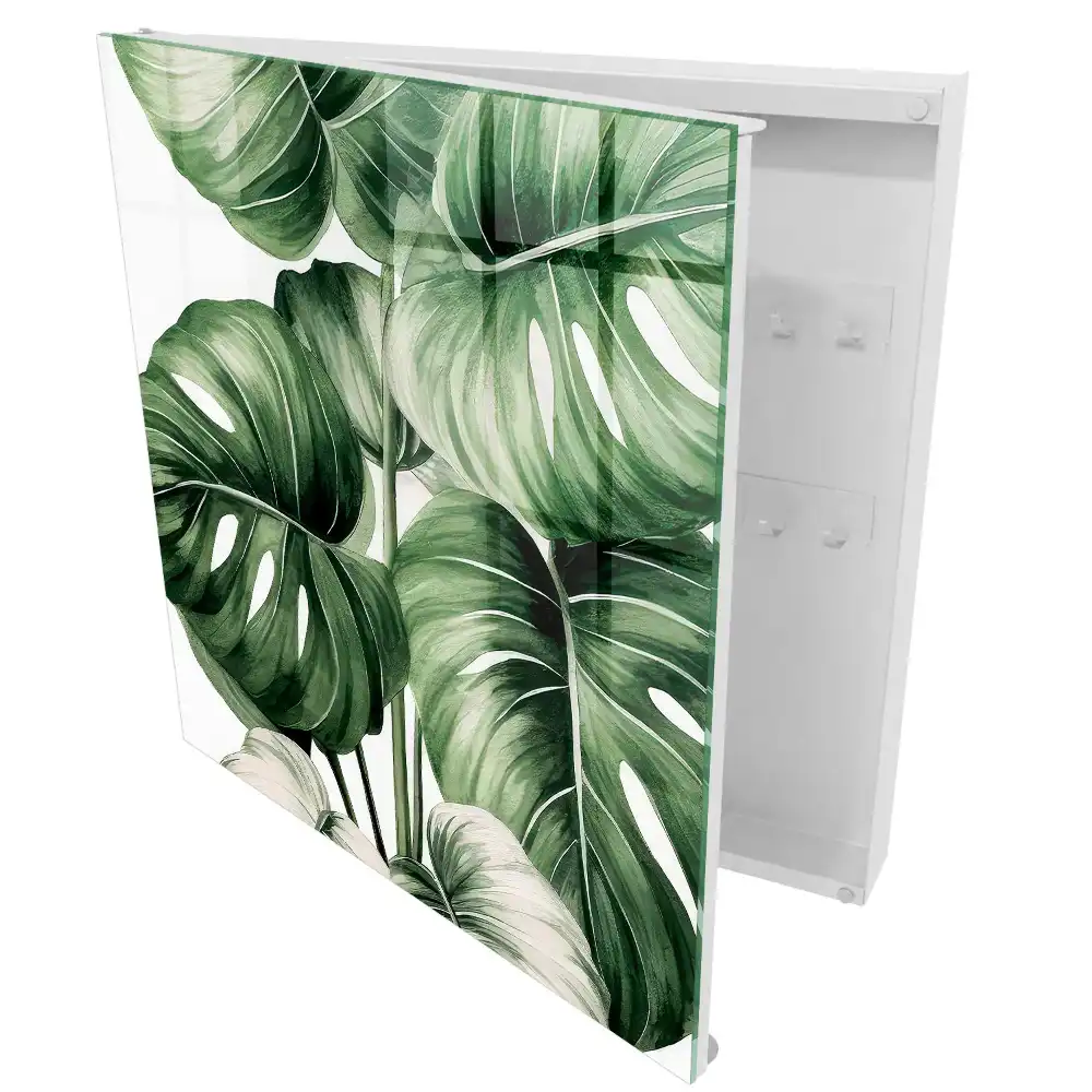 Armoire à clés monstera dans des tons verts et blancs