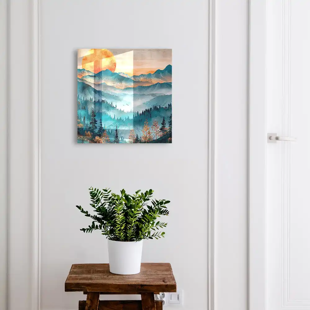 Boîte à clés un paysage magnifique avec des montagnes et du soleil