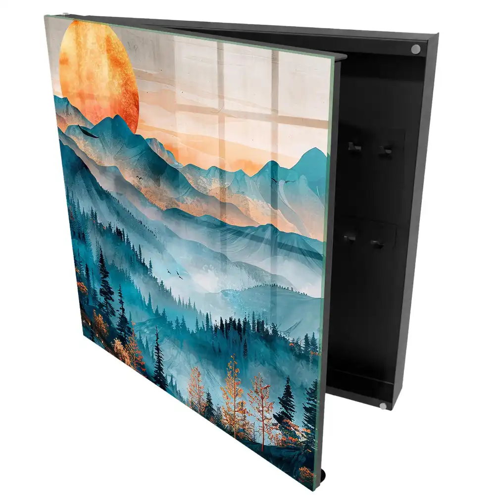 Boîte à clés un paysage magnifique avec des montagnes et du soleil