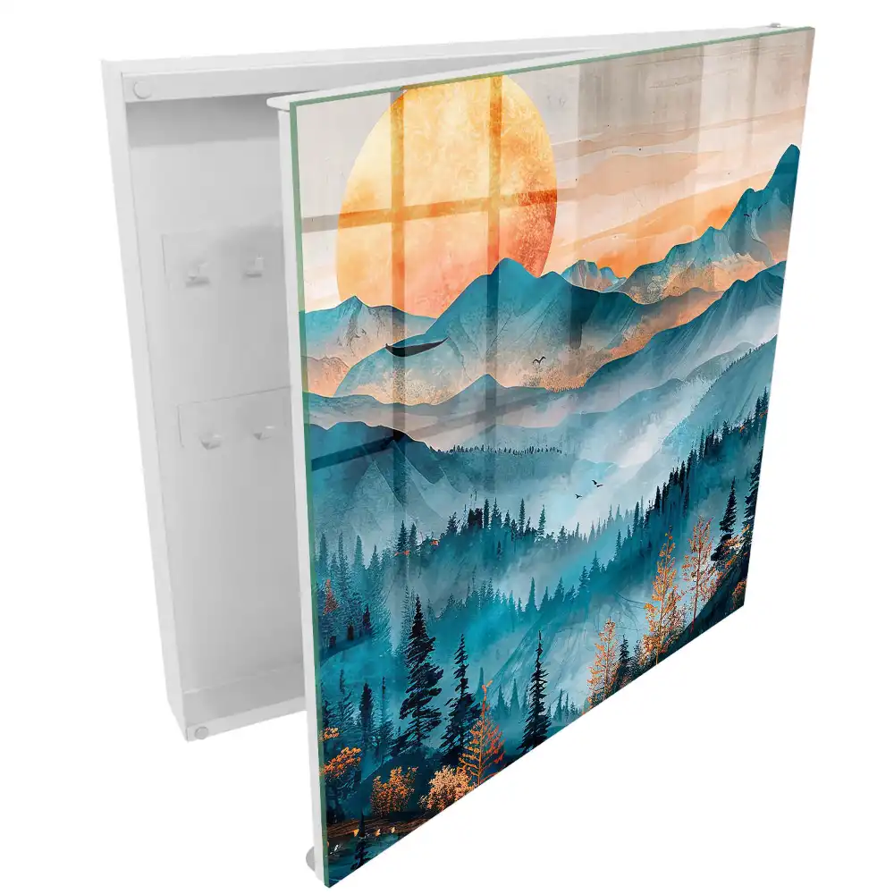 Boîte à clés un paysage magnifique avec des montagnes et du soleil
