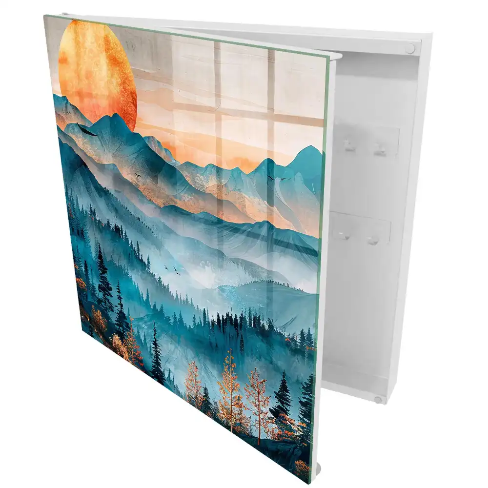 Boîte à clés un paysage magnifique avec des montagnes et du soleil