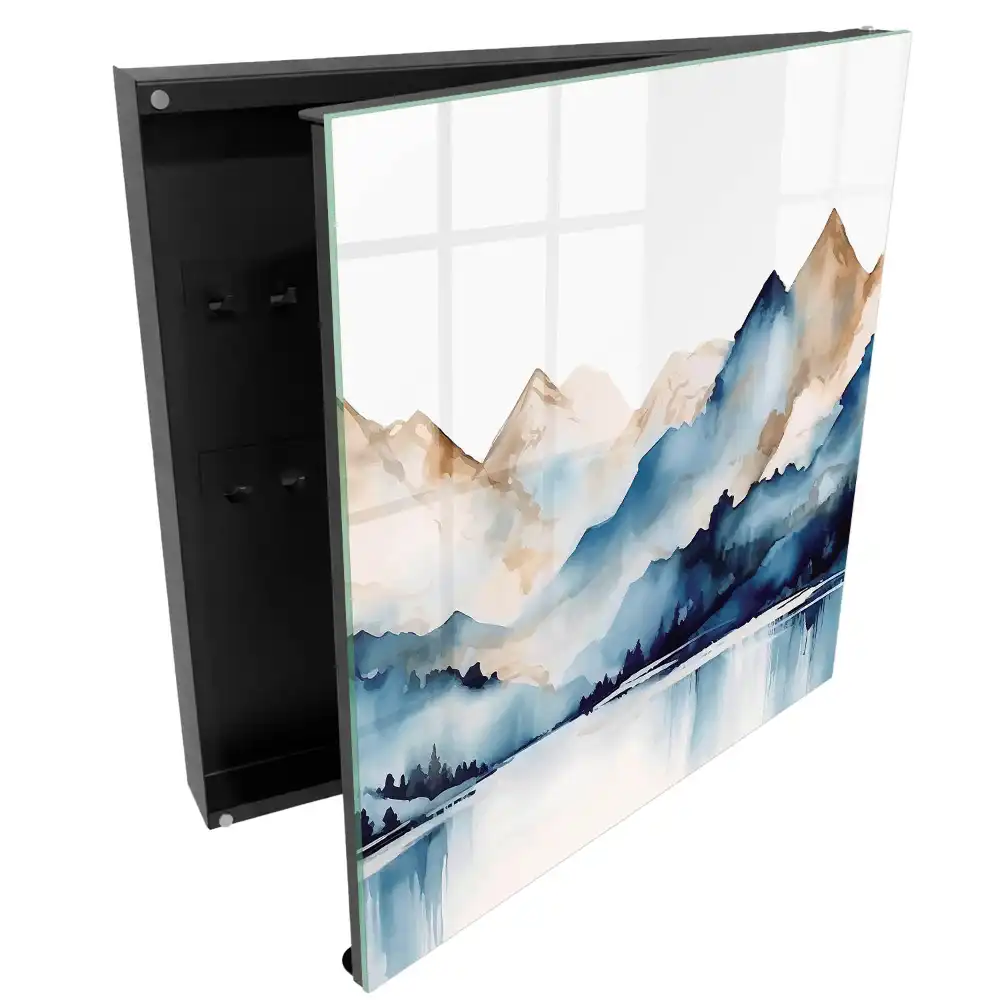 Boîte à clés murale paysage de montagne avec un fond aquarelle