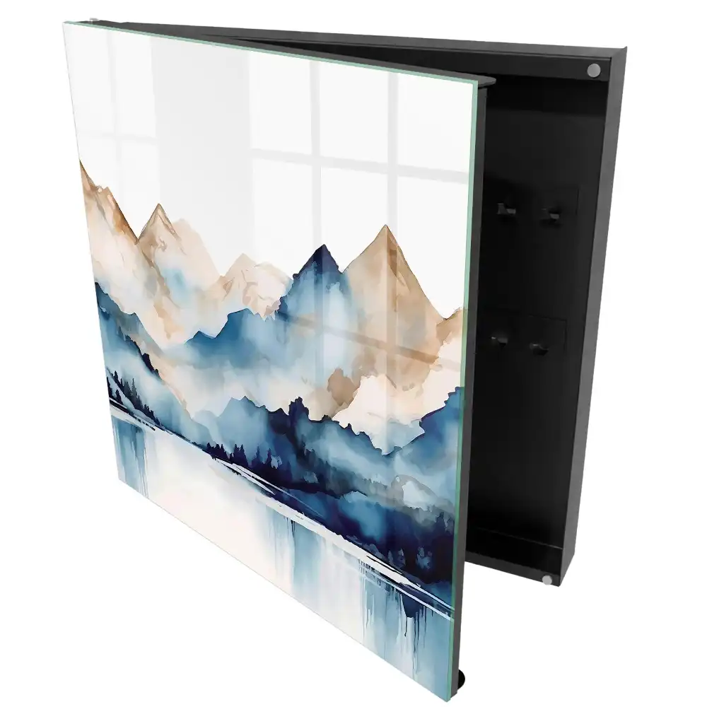 Boîte à clés murale paysage de montagne avec un fond aquarelle