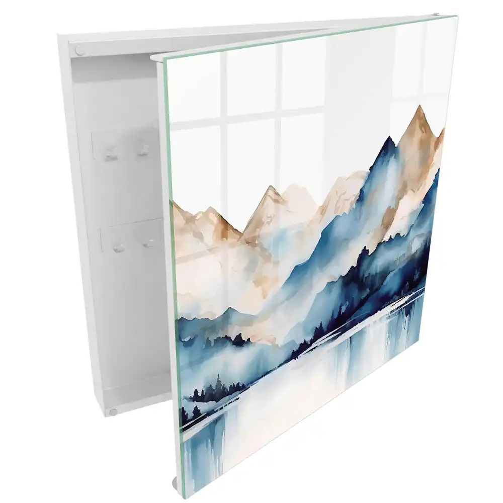 Boîte à clés murale paysage de montagne avec un fond aquarelle