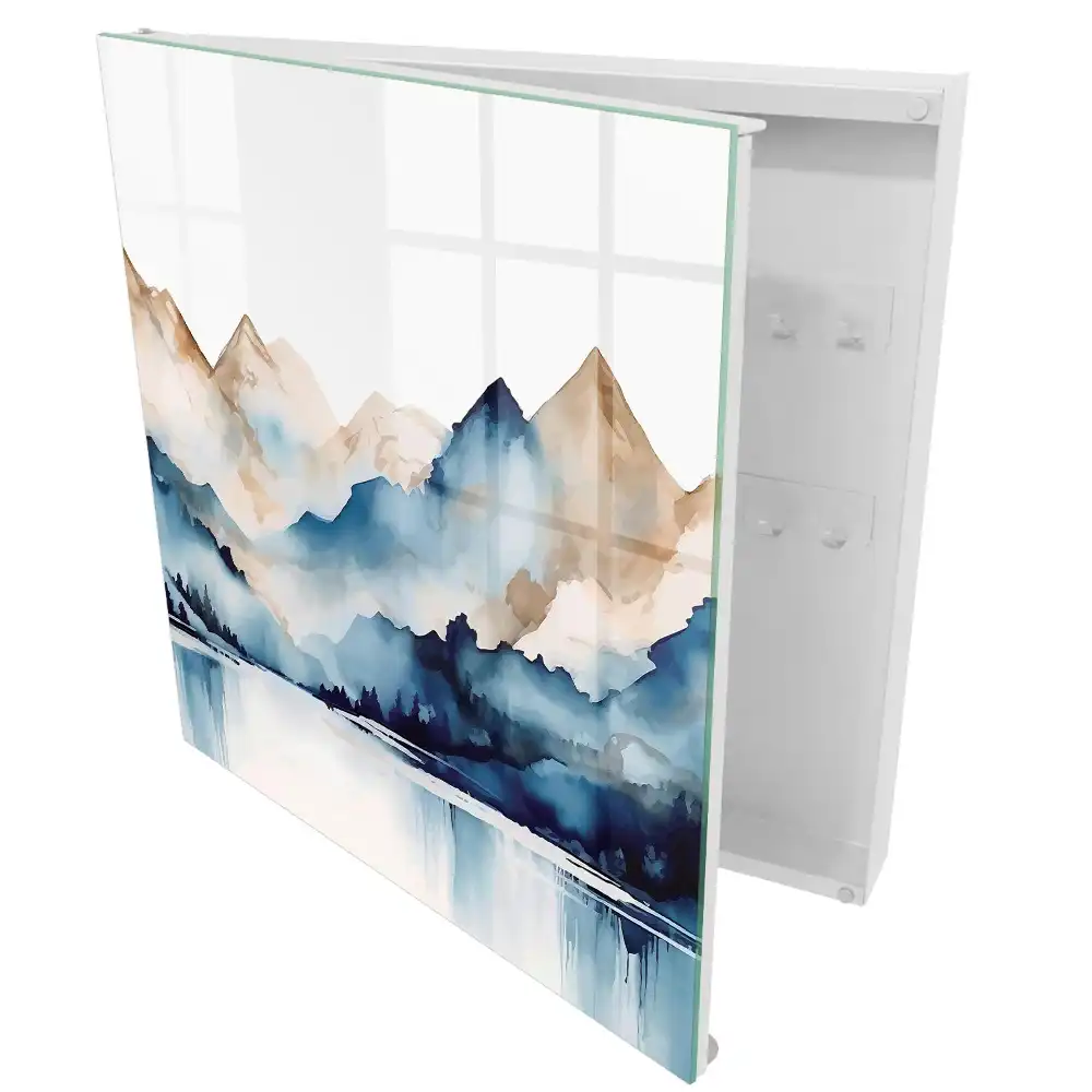 Boîte à clés murale paysage de montagne avec un fond aquarelle