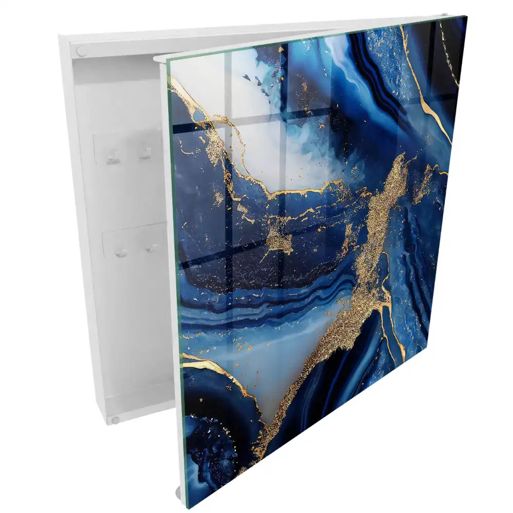 Boîte à clés murale motif dynamique à rayures bleu marine