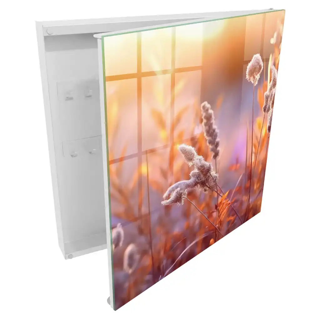 Boîte à clés des couleurs chaudes et des plantes délicates baignées de lumière