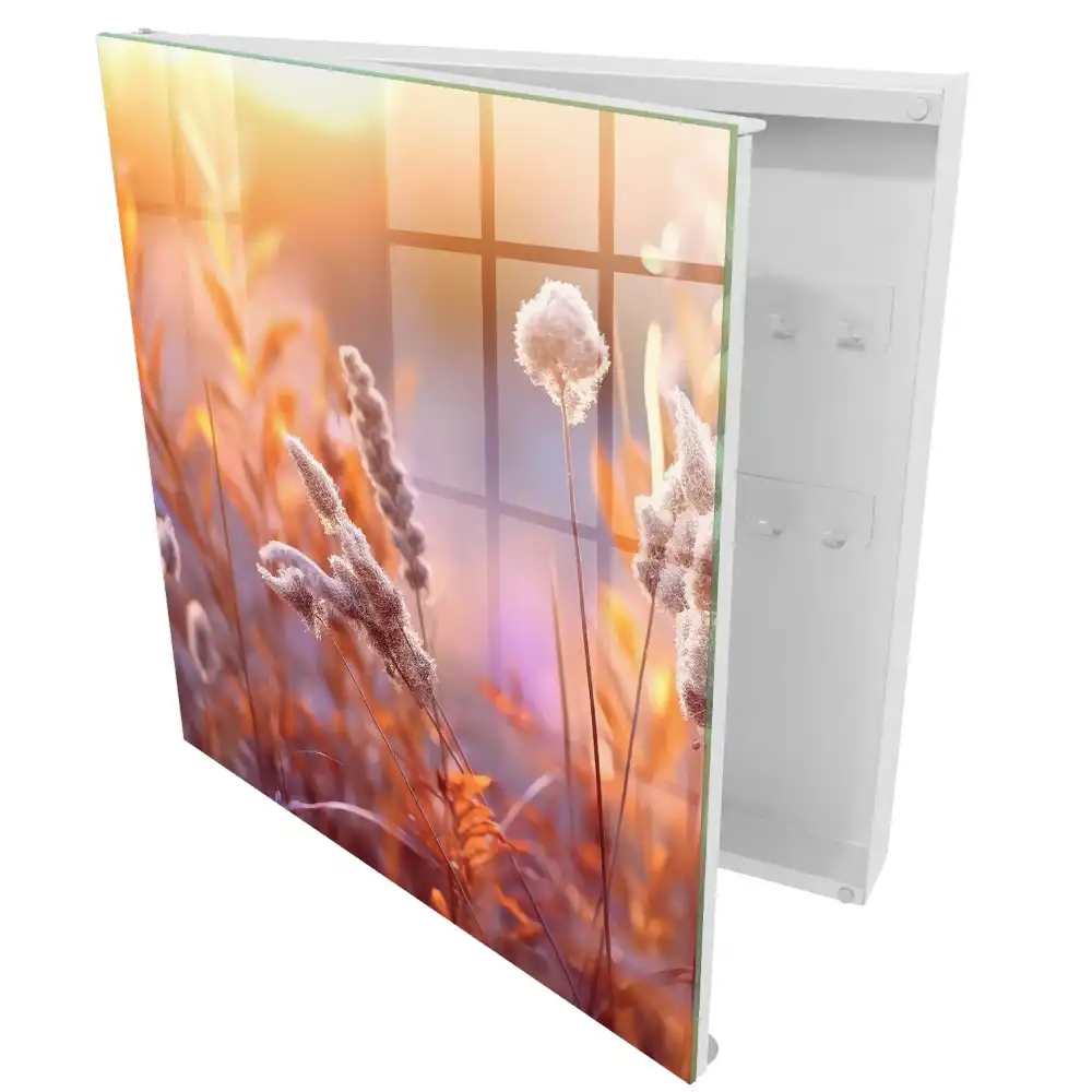 Boîte à clés des couleurs chaudes et des plantes délicates baignées de lumière